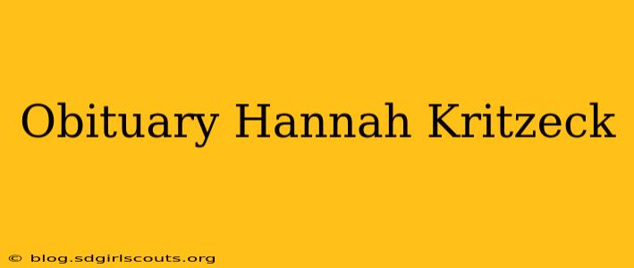 Obituary Hannah Kritzeck